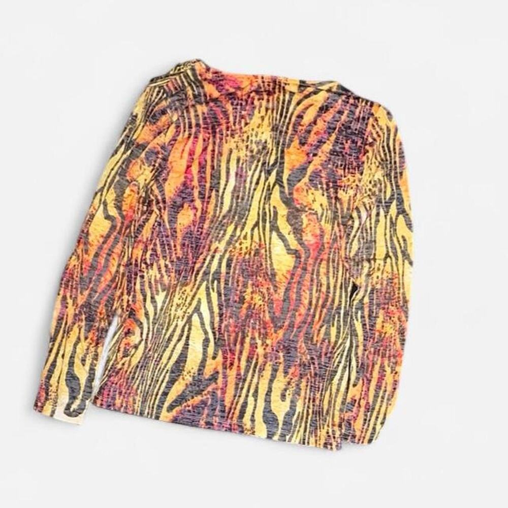 Chaus Yellow Orange Zebra Tiger Print Cowl Neck Long Sleeve Top NWT – Size M - Picture 6 of 8